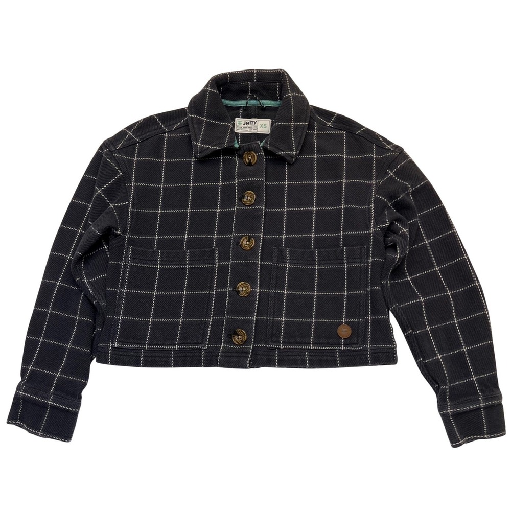 Jetty Black White 100% Cotton Modern Prep Grid Print Cropped Shacket Size XS
